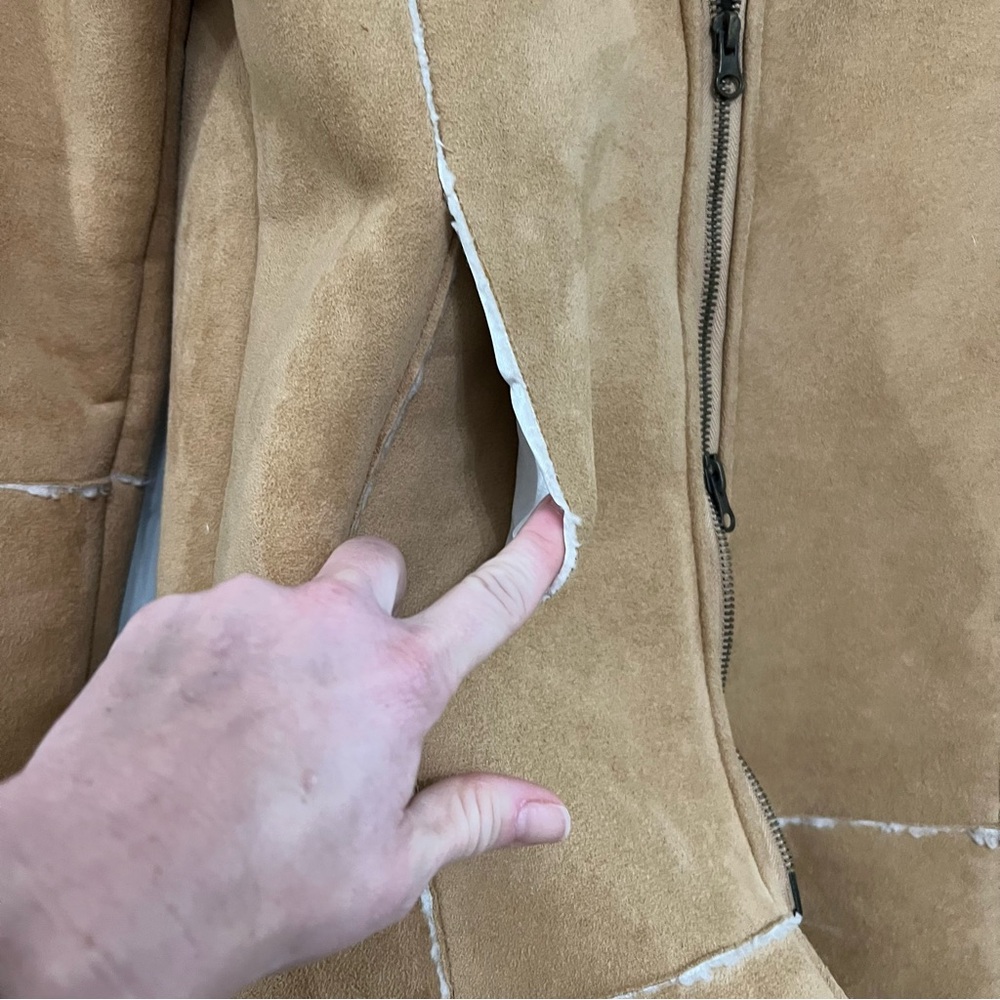 Vintage Y2K  long Faux Suede Sherpa Lined Zip Coat – Size M 579 brand - Picture 9 of 11